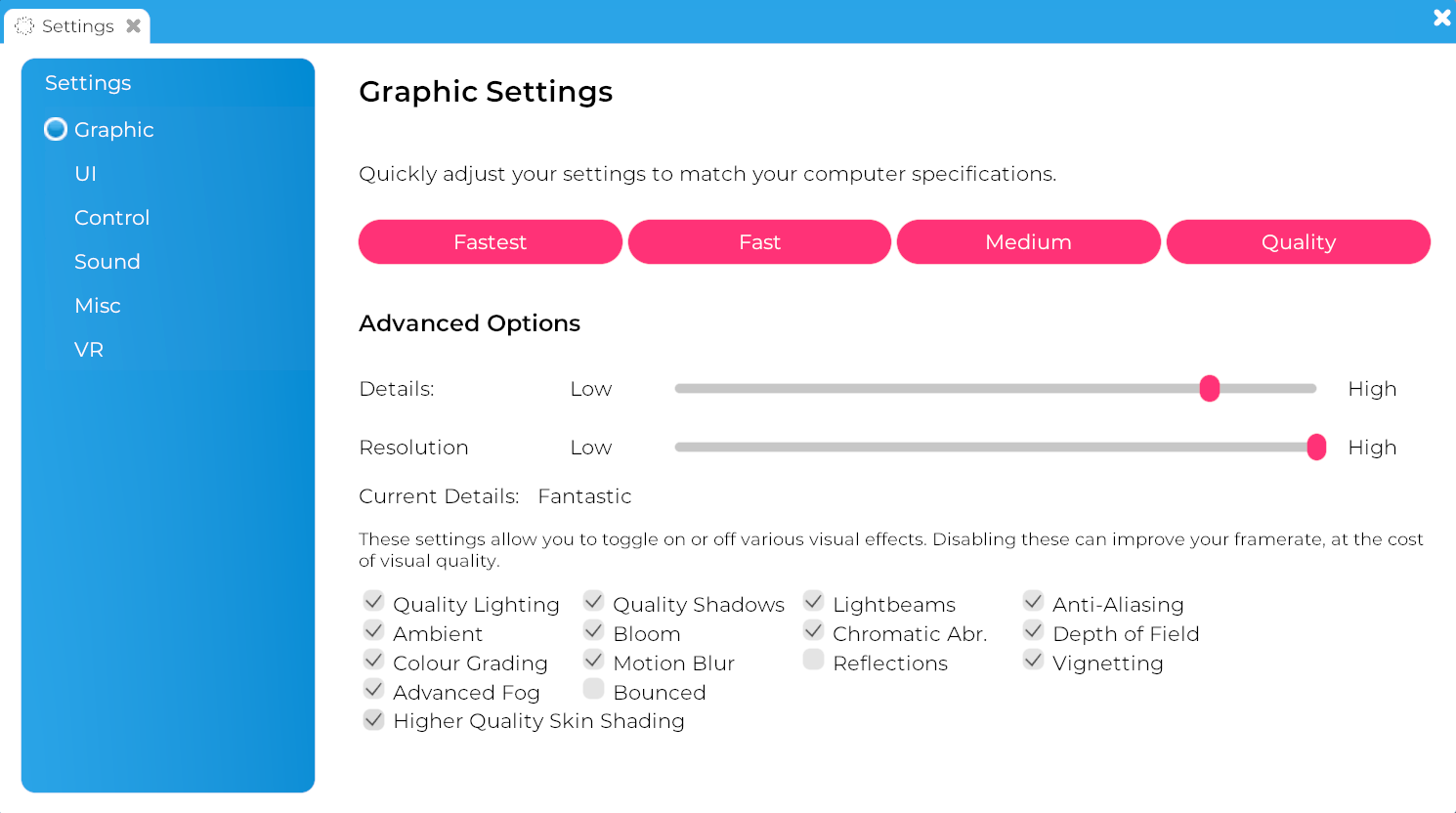 An overview of the Graphics settings