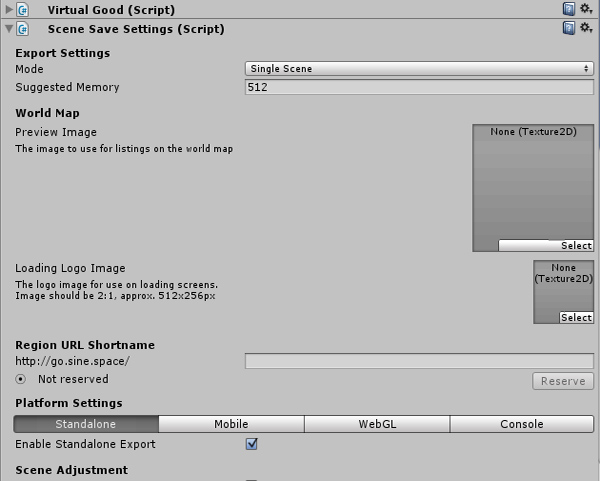 The Scene Save Settings component