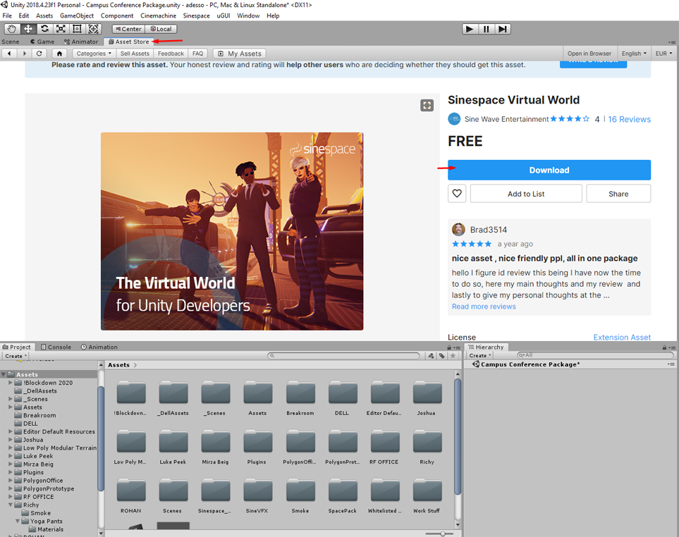 Asset store Sinespace SDK download