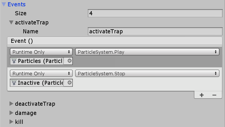 Trap events in the Unity inspector